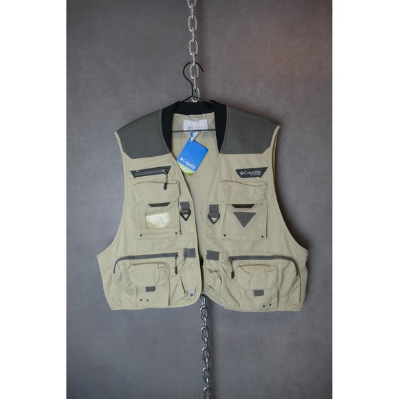 Columbia PFG Fishing Vest XXL 2TG Mens Outdoors Utility Pockets Beige Gray - Picture 1 of 8